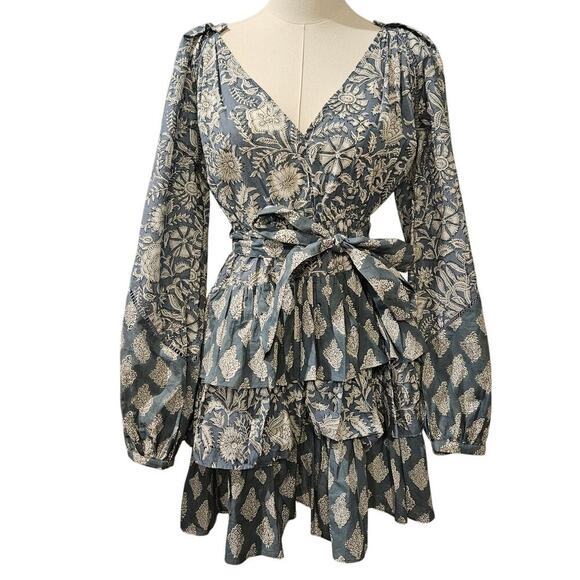 Marea Cotton Cala Azul Grace‎ Ruffle Flounce Long Sleeve Mini Dress Size Medium - Picture 1 of 8